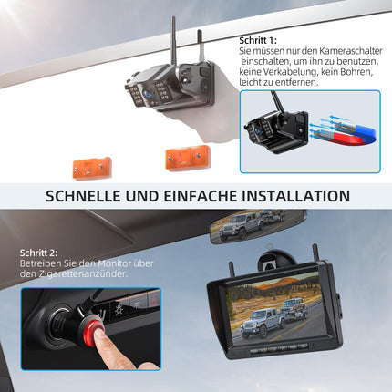 eRapta 7" FHD monitor 2 juhtmevaba digitaalset tahavaatekaamerat, 1080P monitoriga: 9600mAh aku, 2 minutit isepaigaldust, IP69K veekindlad magnetilised tagurduskaamerad autole, veoautole, kaubikule, maasturile, haagissuvilale