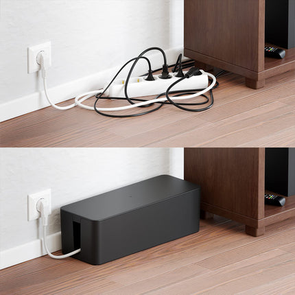 deleyCON Cable Management Box Cable Organizer Box Cable Box 40.5cm x 15.3cm x 13cm Robust Plastic 2 Side Cable Guides Protection and Security Black