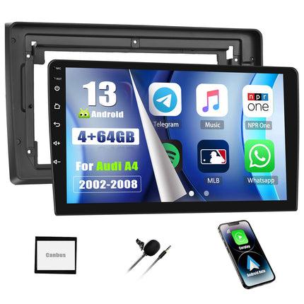 [4+64G] SIXWIN Android 13 autoraadio CarPlay/Android Auto/peegliühendusega Audi A4 S4 RS4 8E B6 B7 (2000-2009), 9-tolline HD puuteekraan, toetab WiFi, GPS, Bluetooth 5.0, FM/RDS 32EQ