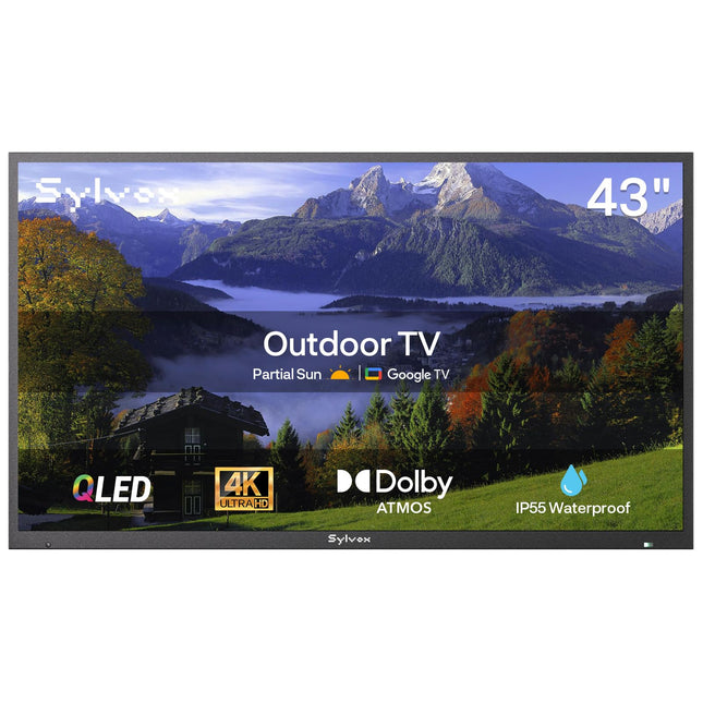 SYLVOX 43-tolline õueteler, nutikas QLED Google TV, IP55 veekindel teler, 4K UHD, Dolby Atmos, toetab Google Assistantit, häälassistent, 1000 nitti osalise päikesevalgusega õueteler (2024. aasta mudel)