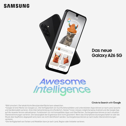 Samsung Galaxy A26 5G tehisintellektiga nutitelefon ilma lepinguta, lukustamata tehisintellektiga telefon Androidiga, 6 GB muutmälu, 128 GB salvestusruumi, 50 MP kaamera, suurepärane välimus, 2,5-aastane tootjagarantii [Ainult Amazonis]