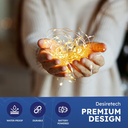Desiretech - 200 LED-patareidega töötavat kettvalgustit - 20M vasktraadist haldjavalgustid - ainult sise-/välistingimustes (patareikarp sees) - dekoratiivne LED pulmadeks, jõuludeks, magamistuppa ja pidudeks