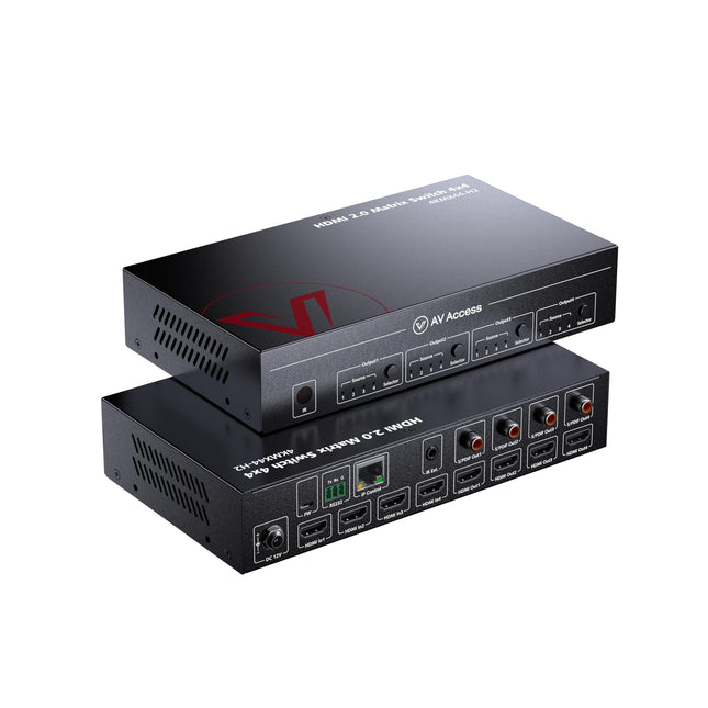AV Access 4x4 HDMI maatriksijagaja, 4K@60Hz koos HDR Dolby Visioniga, heli ekstraheerimine SPDIF 5.1CH, 4K kuni 1080P allaskaleerimine, CEC, veebiliides, väljalülitusmälu, IR Remote API RS232 juhtimine