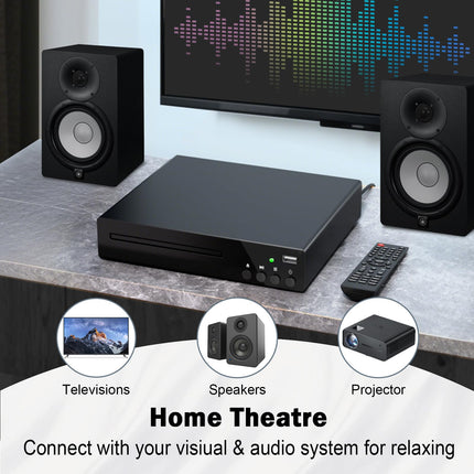 Kompaktne DVD-mängija HDMI-pordiga, Full HD 1080P DVD-CD-mängija teleritele, mis toetab NTSC/PAL süsteemi, sisseehitatud USB-port, regioonivabad DVD-mängijad, mis ühilduvad nutiteleri/helisüsteemiga