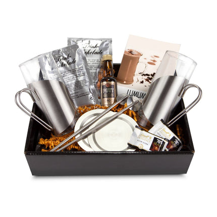 Gift set Lumumba (12 pieces) including rum, chocolate, glasses, coasters, drinking straw spoon for Christmas, New Year's Eve, birthday