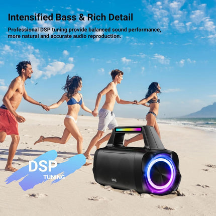 AKONE Bluetooth Speaker, 80W Peak Music Box Bluetooth Large Bass Boost with LED Light, Rolling Stereo Sound Soundbox, 20h Battery, IP67 Outdoor Speaker Boombox for Parties, Beach, Camping