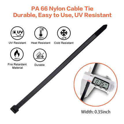 Cable ties black 45cm cable ties long 9mm wide cable ties large cable ties UV resistant tensile strength 91kg strong wire ties for privacy screens, cable fixation, pergola, 50 pieces
