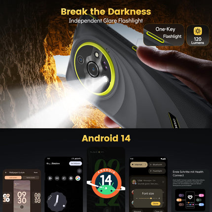 Ulefone Armor X31 Outdoor Handy Android 14, 12GB+128GB/SD-2TB 48MP+20MP Nachtsicht, 6050mAh mit Blendende Taschenlampe, 6.56" HD+ Baustellenhandy, 4G Dual SIM Okta-Kern Handy Ohne Vertrag IP68/NFC/GPS