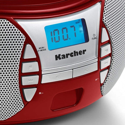 Karcher RR 5025-R kaasaskantav CD-raadio (CD-mängija, boombox, FM-raadio, aku/võrgutoitega, AUX-sisend) punane