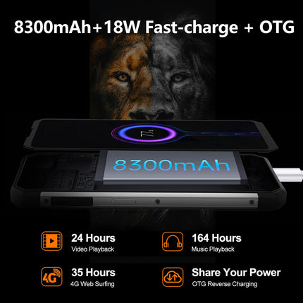OUKITEL WP17 õues kasutatav nutitelefon, 8300 mAh õues kasutatav mobiiltelefon 128 GB + 8 GB, 90 Hz 6,78-tolline FHD+ ekraan, Helio G95 mängukiip, 64 MP + 20 MP kaamera, 18 W kiirlaadimine Android 11 NFC OTG Dual 4G