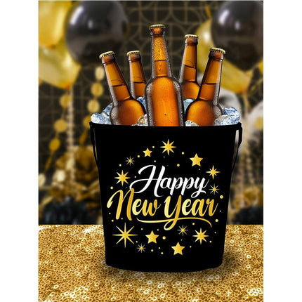 FIESTAS GUIRCA | Head uut aastat metallist korduvkasutatav ämber (19x23 cm) - lauakaunistus uusaastapeodeks - ideaalne pidustusteks - must