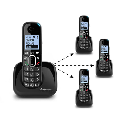 Amplicomms BigTel 1502 Duo juhtmeta DECT suurte nuppudega telefon, kaks telefonitoru, helivõimendus, eriti valjud helinad, kuuldeaparaatidega ühilduv, must