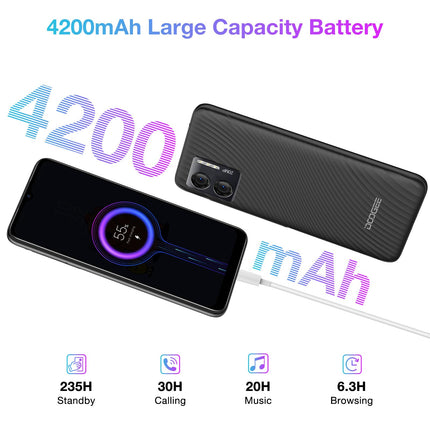 DOOGEE N50S Android 13 nutitelefon ilma lepinguta, 9GB + 128GB salvestusruum / 1TB laiendatav 6,52" HD+ ekraan, 4200mAh 10W kiirlaadimisega, 20MP kaamera, 4G kahe SIM-kaardiga odav mobiiltelefon 2024