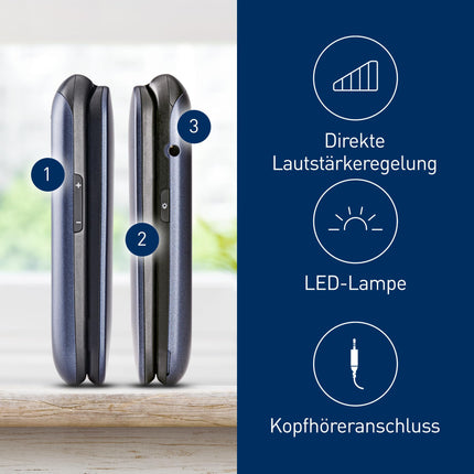 Panasonic KX-TU550EXC 4G Essentials karbikujuline mobiiltelefon seenioridele, 1,2 MP kaamera, seenioride telefon suure 2,8-tollise ekraaniga, 300 tundi ooteaega, sinine