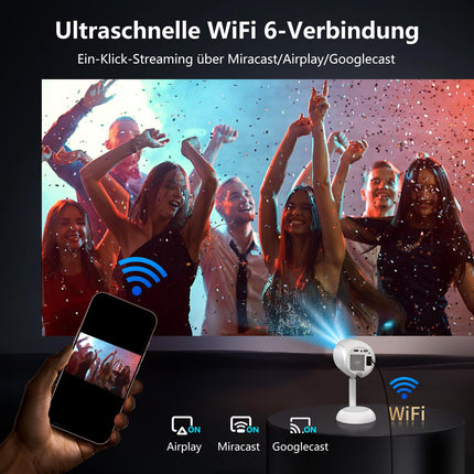 [3D TOF autofookus ja Android TV] Miniprojektor tõstealusega, automaatne trapetsikorrektsiooniga nutiprojektor, VGKE 23000 luumenit Full HD 1080p WiFi6 Bluetooth kodukino projektor mobiiltelefonidele/õue/sülearvutitele