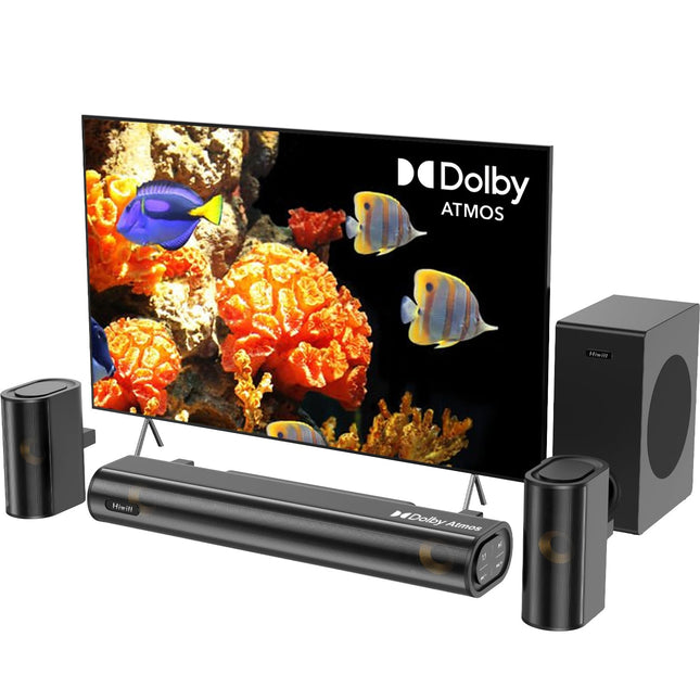 Hiwill 4.1-kanaliline heliriba Dolby Atmosega, 300 W heliriba teleritele subwooferiga, 2 eesmist ruumilist kõlarit, HDMI eARC, reguleeritavad kõrged ja bassid, ruumiline heli telerile, HiElite A41