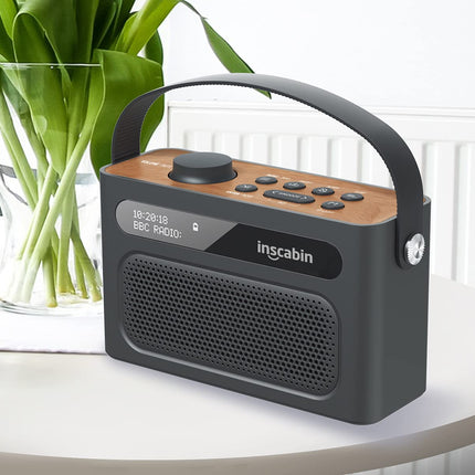 Inscabin M60 kaasaskantav DAB/DAB + FM digitaalraadio/Bluetooth/stereoheli/kaks kõlarit/kaks äratuskella/subwoofer/laetav aku/kaunis disain (must)