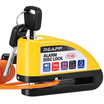 REAPP Brake Disc Lock, Motorcycle Lock Alarm 110db, High Security Motorcycle Lock with 1.5m Recall Cable and Lock Bag, Alarm System for Moto, Moped, Bicycle, Scooter (with Disc Brake)