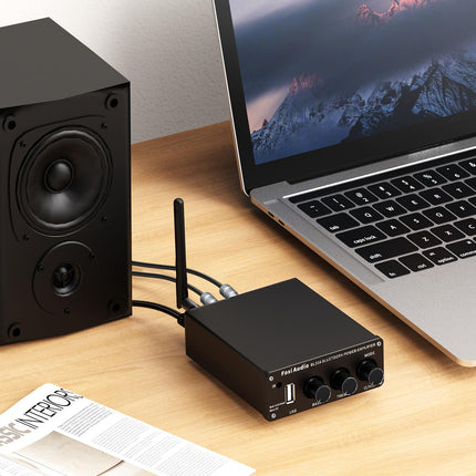 Fosi Audio BL20A Bluetooth 5.0 kodukino stereovõimendi Mini Hi-Fi D-klassi integreeritud võimendi U-Disk AUX puldiga kodukõlaritele 100 vatti × 2