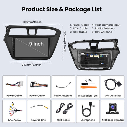 Hikity 2+64GB Android 13 autoraadio Hyundai i20 2015-2018 raadio juhtmevaba CarPlay Android Auto Bluetooth vabakäesüsteem 9-tolline ekraan autoraadio navigatsiooniga tahavaatekaamera WiFi FM RDS SWC