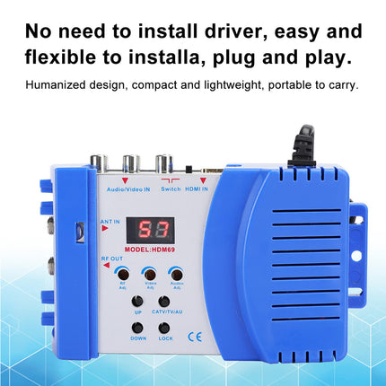 Bewinner HDMI modulaatori RF-muundur, koaksiaalne komposiit VHF UHF SDR demodulaatori adapter, digitaalne RF-modulaator PAL NTSC vormingu jaoks HDMI jaoks, AV-RF-muundur