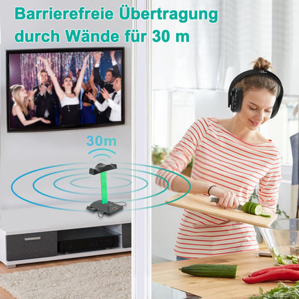 WallarGe kahekordsed juhtmevabad kõrvaklapid teleri/televiisori jaoks RF ja Bluetoothiga, kõrvapealsed juhtmevabad kõrvaklapid RF-saatja laadimisjaamaga seenioridele, optilise ja Aux-pordiga, pistikühendusega, kahe tk komplekt