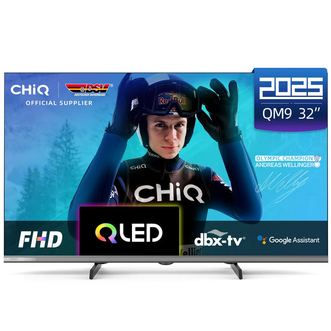 CHIQ TV 32-tolline FHD, QLED, HDR10, Google TV, Dolby Audio, DBX-TV, kolmekordne tuuner, WiFi, 2.4G/5G, Google Assistant, must, 2025