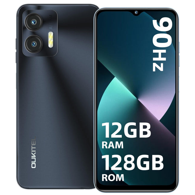 OUKITEL C36 mobiiltelefon ilma lepinguta, 12 GB + 128 GB / 1 TB laiendatav, 5150 mAh 6,56" HD+ ekraan, Android 14, odav nutitelefon, 4G, kaheksatuumaline protsessor, 13 MP panoraamkaamera, kaks SIM-kaarti, 3 pesa, WiFi