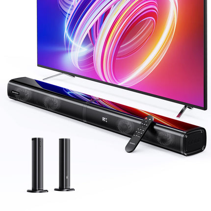 MEVOSTO Soundbar for TVs 2.2 Channel Detachable 2-in-1 Soundbar with Integrated Dual Subwoofer Treble &amp; Bass Adjustable ARC/Optical/AUX/BT 5.0 Home Theater Sound System Wall Mountable-80cm