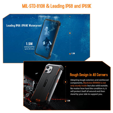 Blackview Thermal Imaging Outdoor Smartphone BV8900, 10000mAh Battery, Helio P90 700 16GB+256GB, 64MP Triple Camera, 6.5'' 2.4K FHD+, IP68 Android 13 Outdoor Mobile Phone Without Contract, NFC GPS OTG Black