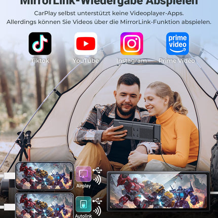 APHQUA 9.26" CarPlay display for Apple Car Play and Android Auto, supports steering wheel control, automatically adjusts screen brightness, Mirror Link, Bluetooth, voice control, GPS navigation, AUX/FM