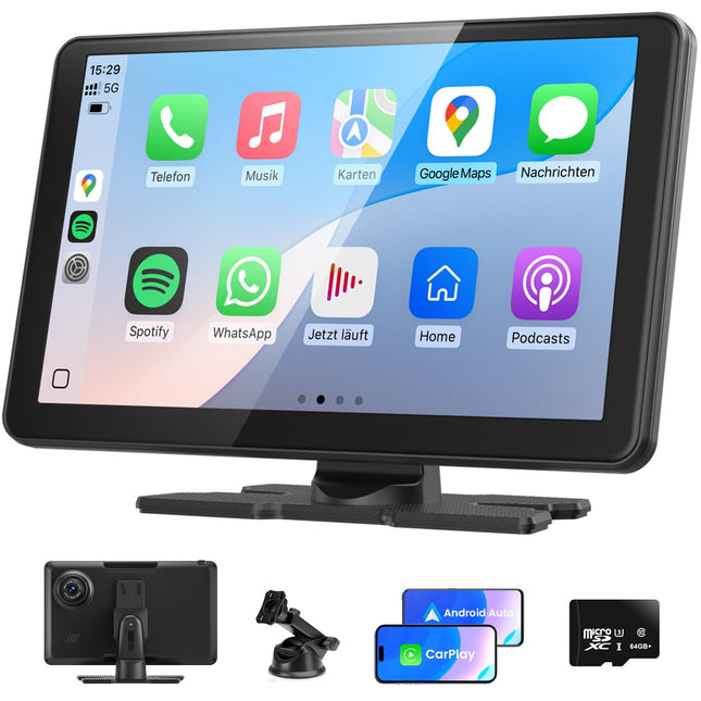 TOUTBIEN 9" Car Radio with Wireless CarPlay &amp; Android Auto, 4K Dashcam Loop Recording, MirrorLink, GPS Navigation, Voice Assistant, Bluetooth Hands-Free System, 64GB Card for Car Truck RV