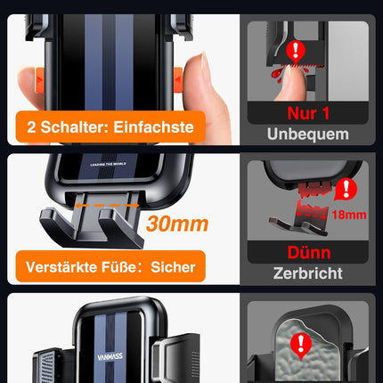 VANMASS 2025【Tõeline sõjaväeklass】Autotelefoni hoidik【Uuendatud iminapa ja klambriga】4-ühes autotelefoni hoidik armatuurlauale, esiklaasi õhutusava lisatarvikud iPhone 16 Pro Max/15 Samsung S25 jaoks