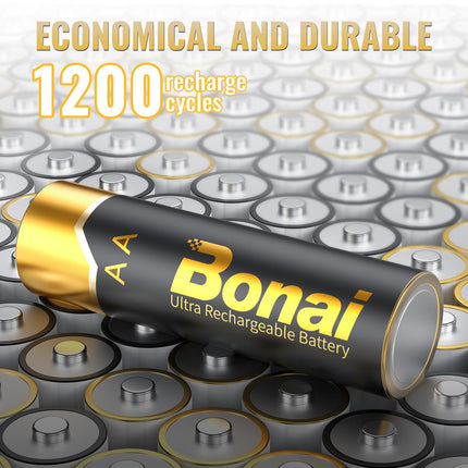 BONAI AA laetavad akud, suure mahutavusega 2800mAh, 12 tk Mignon AA Accu 1.2V NI-MH laetavad akud HR6 laetav aku, madal isetühjenemine