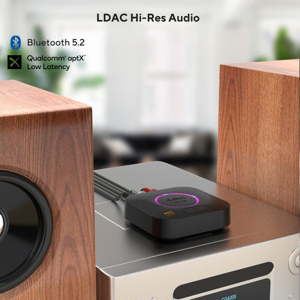 1Mii B06S+ Bluetooth 5.2 vastuvõtja, HiFi audioadapter LDAC-iga, helitugevuse regulaatoriga, aptX HD ja madala latentsusega traadita vastuvõtja stereokõlaritele, 3,5 mm/RCA väljunditega