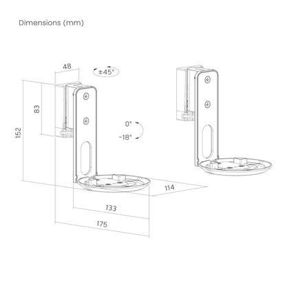 PureMounts® kõlari seinakinnitus Sonos® Era 100 jaoks, 2 tk komplekt, valge