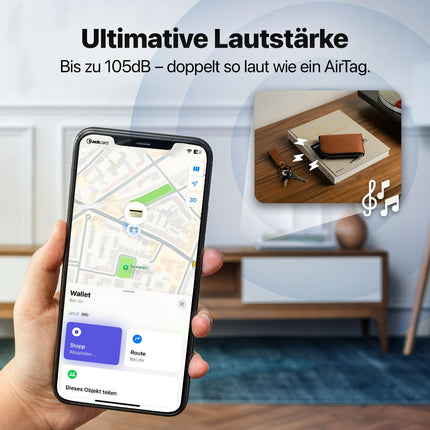 TRACKCARD® õhusildiga rahakotilaadne jälgimisseade | Laetav, nutikas ja veekindel | Ühildub Apple Find My (iOS) Bluetooth-jälgimiskaardiga rahakottide, passide ja pagasi jaoks