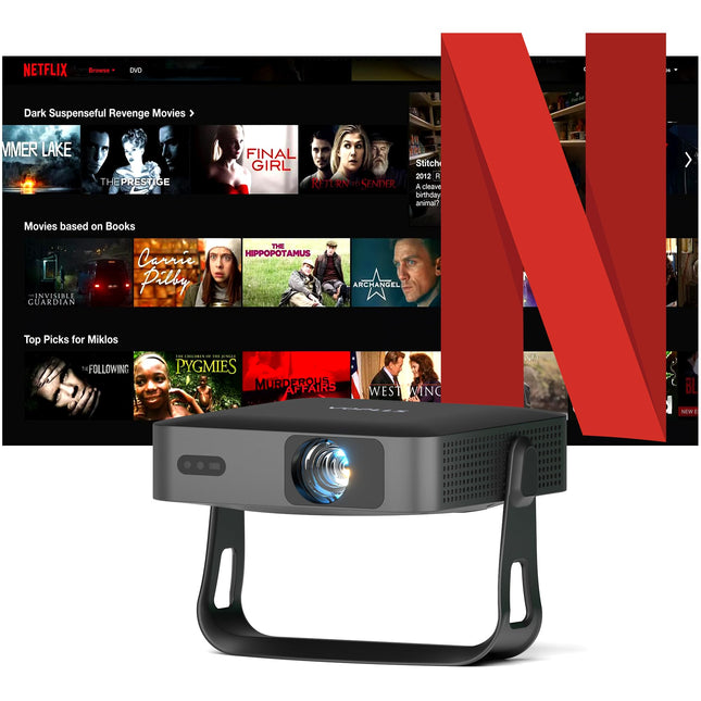 Nutikas projektor【Netflix Official/360° pööratav】 Miniprojektor 4K autofookuse ja trapetsikorrektsiooniga, VOPLLS ​​​​25000L 1080P Full HD WiFi6 Bluetooth-projektor Väike kodukino/välisprojektor mobiiltelefonile