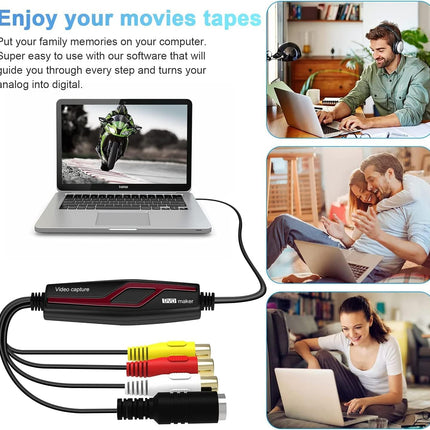 Videokaart, USB 2.0 videokaart, RCA-USB videomuundur, teisendab VHS-videokasseti, Hi8 Mini DV digitaalseks arvuti- ja telerikaamera jaoks, ühildub Mac OS X-i või Windowsiga