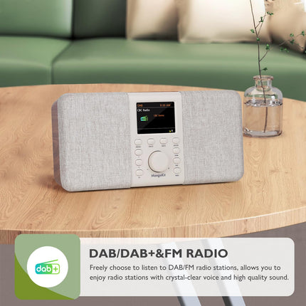 MangoKit SR20 stereo WiFi internetiraadio DAB/DAB+ digitaalraadioga, taskuhäälingumängija, nutikad raadiod Bluetoothiga, FM-raadio, köögiraadio vooluvõrgust ja akutoitega, värviline ekraan, topeltäratus - pähklipuu