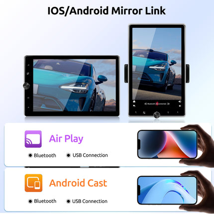 2G+64G juhtmevaba Carplay Android autoraadio 1 DIN koos Android Auto GPS Nav WiFi ISO-kaabliga 10,4-tolline käsitsi pööratav ekraan autoraadio peegliühendusega Bluetooth FM/RDS/EQ/DAB/OBD/DVR tahavaatekaamera