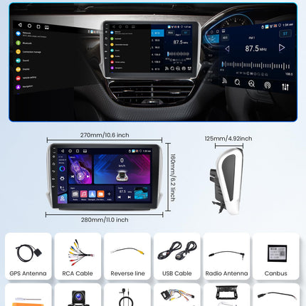 Rimoody 4+64G Android autoraadio Peugeot 2008 208 2012-2018 10,1-tollise HD autoraadio Carplayga Android Auto traadita GPS peegliühendusega Bluetooth FM/RDS/DAB/DVR/EQ/USB roolil juhtimisega tahavaatekaamera