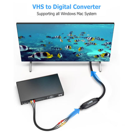 Amtake VHS USB 2.0 videograbber, VHS digiteerimisseadme muundur, heli- ja videokaart, vana VHS Mini DV Hi8 DVD videomaki digitaalmuundur Macile, Windows 2000, XP, WIN7/8/10/11, Vistale