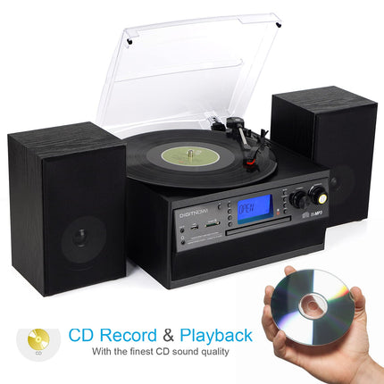 DIGITNOW! Bluetooth-vinüülplaadimängija CD, kasseti, AM/FM-raadio ja Aux-sisendi jaoks, USB-port ja SD-kaardi kodeering, kaugjuhtimispult, eraldiseisvad stereokõlarid
