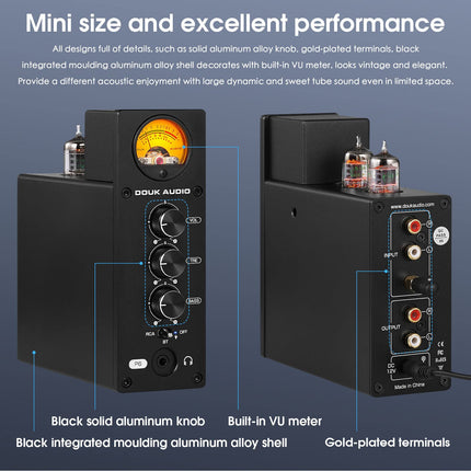 Douk Audio P6 HiFi Bluetooth lamp-eelvõimendi stereoheli võimendi kõrvaklappide võimendi lamp-eelvõimendi VU-mõõturiga