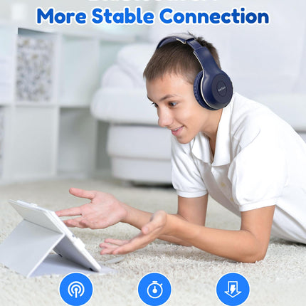 EarFun Bluetooth kõrvaklapid lastele, 85/94dB helitugevuse reguleerimine, HiFi heli, HD mikrofon, 40 tundi aku kestvust, kokkupandavad, reguleeritavad, juhtmevabad Bluetooth kõrvaklapid lastele kooli/reisimiseks, sinised