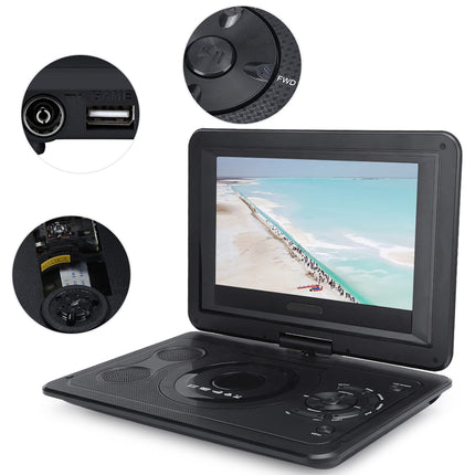 13,9-tolline DVD-mängija, kaasaskantav DVD-mängija LCD-ekraaniga, multifunktsionaalne mängija TV/FM/USB/mängude jaoks, intelligentne voolukatkestuse mälufunktsioon (EL-pistik)