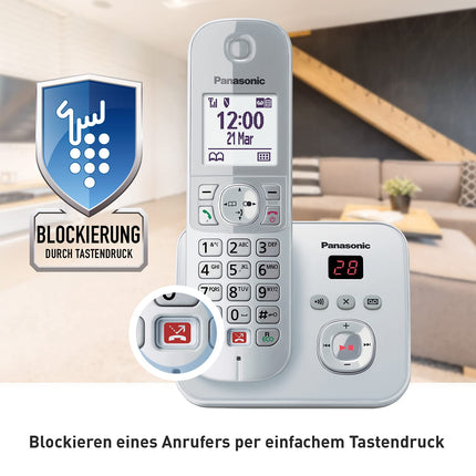 Panasonic KX-TG6863GS cordless phone with 3 handsets and answering machine (block up to 1,000 phone numbers, clear font size, loud handset, full-duplex handsfree) pearl silver