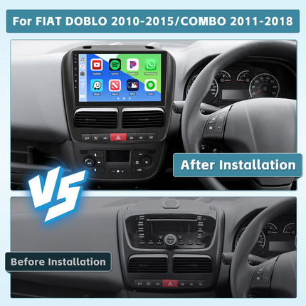 [2025. aasta uuendus 8-tuumalise 4G+64G] Hikity 9-tolline Android 13 armatuurlaua raadiokomplekt FIAT Doblo 2010-2015/Combo 2011-2018 autoraadiole koos CarPlayga, Android Auto WiFi, GPS BT5.0 59UI 32DSP RDS mikrofon, tahavaatekaamera