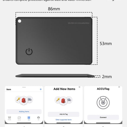 Air Tag Card Wallet Tracker Card, 1,6 mm õhuke, veekindel nutikate Bluetooth-siltide esemete jälgimise leidja laadimiskaabliga, ühildub Apple Find My'ga (ainult iOS), kohvrite, kottide, passide ja pagasi jaoks